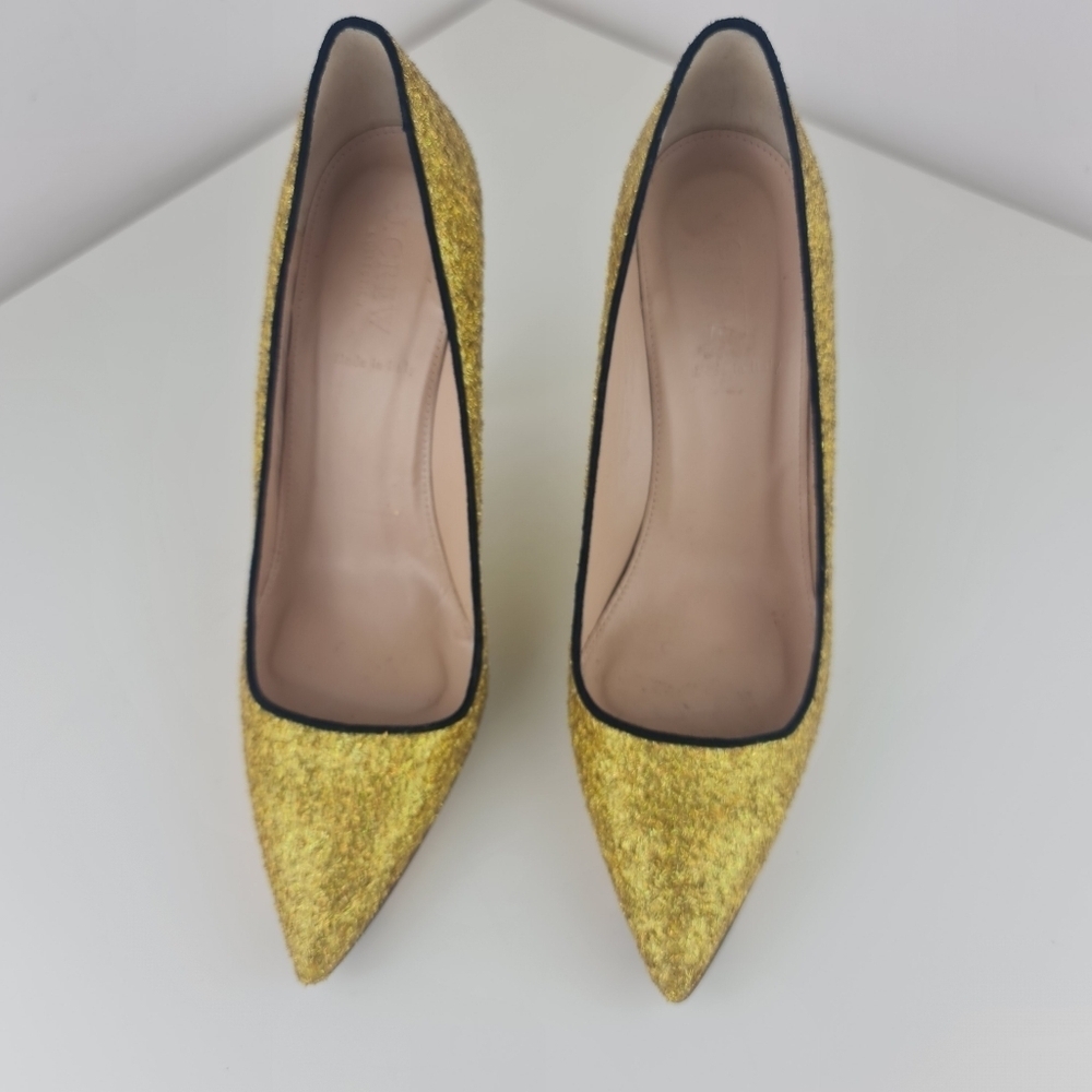 J.Crew Women Roxie Black Gold Glitter Striped Heels Party Size 9 Leather - Picture 3 of 16